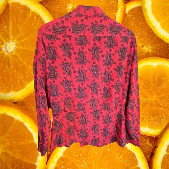Paul Stanley Red and Black Paisley 100% Silk Button Up Size‎ 12 - Picture 6 of 6